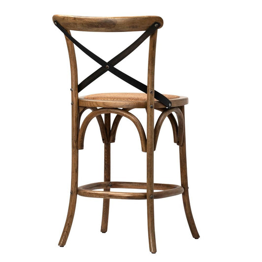 Henry & Mason - Vashi Solid Oak Wood Counter Stool with Metal Cross Back and Rattan Seat - DV7034 veiw 2