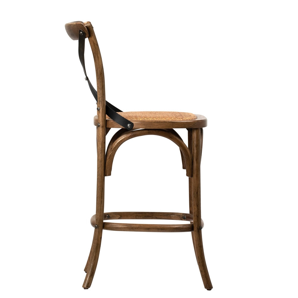 Henry & Mason - Vashi Solid Oak Wood Counter Stool with Metal Cross Back and Rattan Seat - DV7034 veiw 3