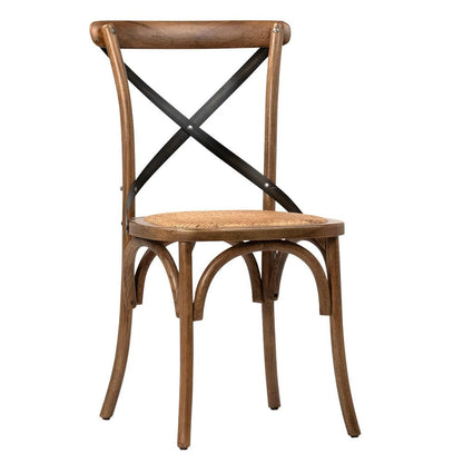 Henry & Mason - Vashi Solid Oak Wood Dining Chair with Metal Cross Back and Rattan Seat - DV7033 veiw 1