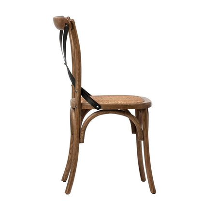 Henry & Mason - Vashi Solid Oak Wood Dining Chair with Metal Cross Back and Rattan Seat - DV7033 veiw 2