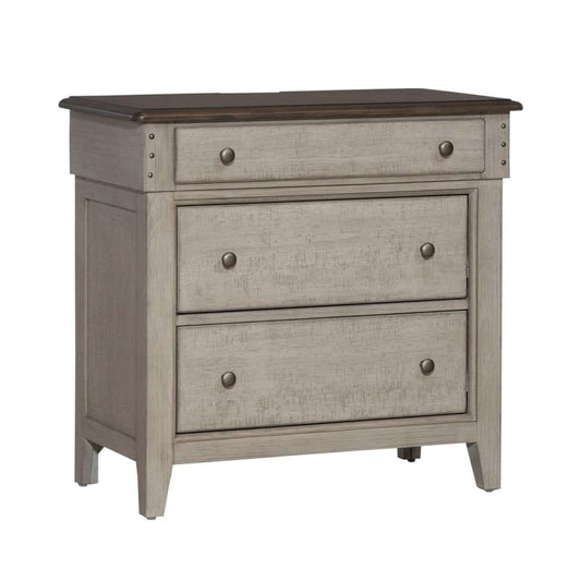 Henry & Mason - Vine Vale 3 Drawer Bedside Chest with Charging Station in Weathered Linen with Dusty Taupe Tops - AFA02761 view 1