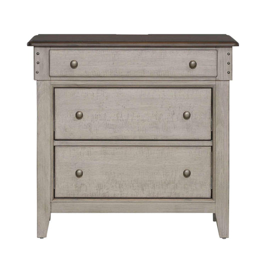 Henry & Mason - Vine Vale 3 Drawer Bedside Chest with Charging Station in Weathered Linen with Dusty Taupe Tops - AFA02761 view 2