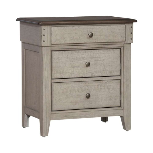 Henry & Mason - Vine Vale 3 Drawer Night Stand with Charging Station in Weathered Linen with Dusty Taupe Tops - AFA02760 view 1