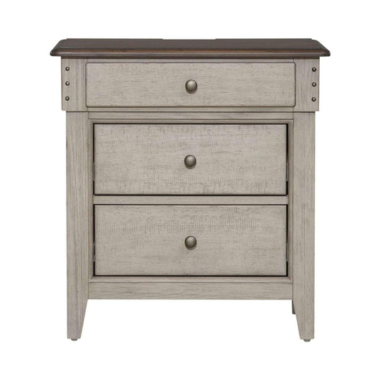 Henry & Mason - Vine Vale 3 Drawer Night Stand with Charging Station in Weathered Linen with Dusty Taupe Tops - AFA02760 view 2