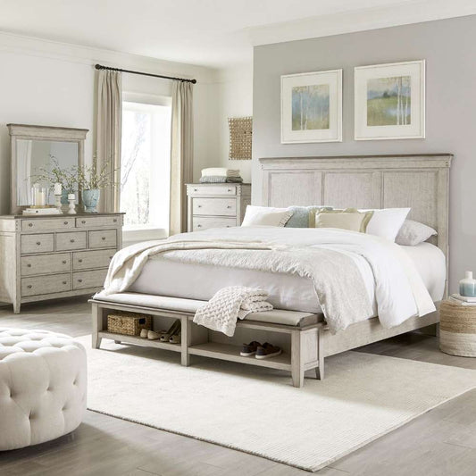 Henry & Mason - Vine Vale Queen Storage Bed, Dresser & Mirror, Chest in Weathered Linen with Dusty Taupe Tops - AFA02820 view 1