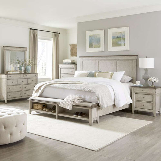 Henry & Mason - Vine Vale Queen Storage Bed, Dresser & Mirror, Chest, Night Stand in Weathered Linen with Dusty Taupe Tops - AFA02821 view 1