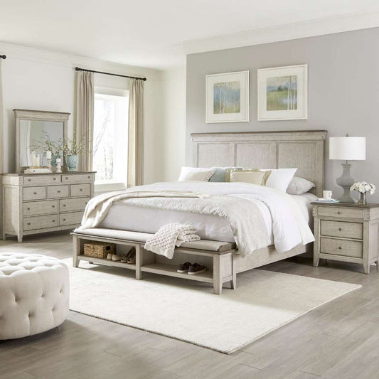 Henry & Mason - Vine Vale Queen Storage Bed, Dresser & Mirror, Night Stand in Weathered Linen with Dusty Taupe Tops - AFA02822 view 1