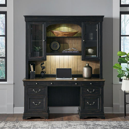 Henry & Mason - Vintage Blend Credenza & Hutch in Aged Charcoal with Rub Thru & Caramel - AFA03046 view 1