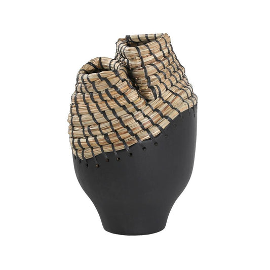 Henry & Mason - Werth Black Teak Wood and Natural Sea Grass Vase - DV7630 veiw 1