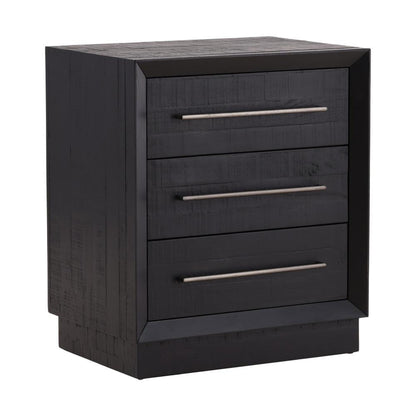Henry & Mason - Wyandott Pine Wood 3 Drawer Nightstand in Blak with Nickle Pulls - DV7226 veiw 1