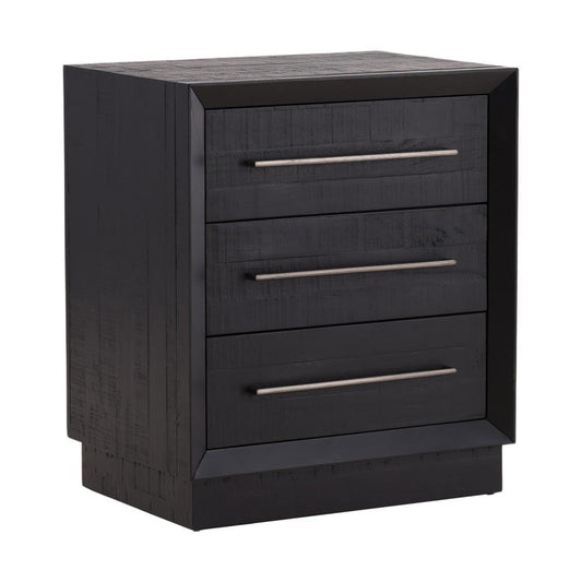 Henry & Mason - Wyandott Pine Wood 3 Drawer Nightstand in Blak with Nickle Pulls - DV7226 veiw 1