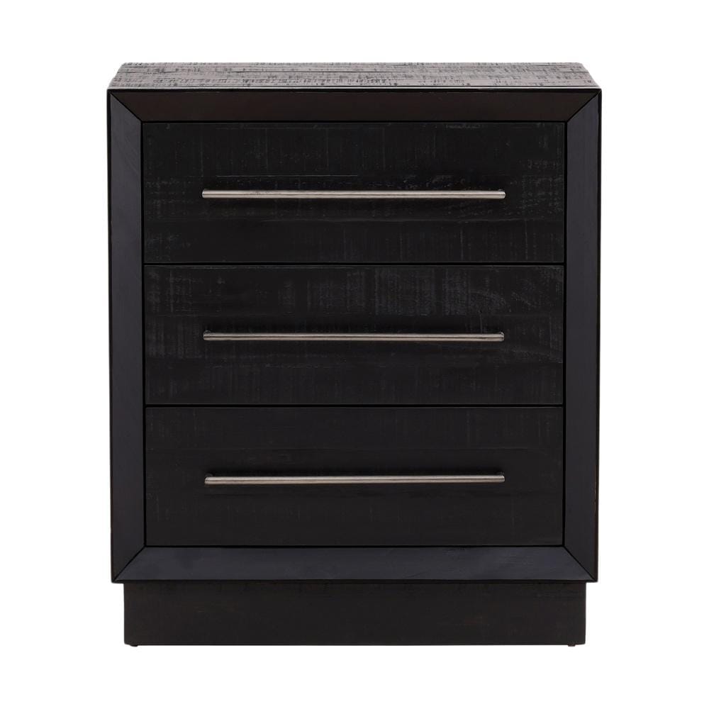 Henry & Mason - Wyandott Pine Wood 3 Drawer Nightstand in Blak with Nickle Pulls - DV7226 veiw 2