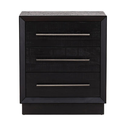 Henry & Mason - Wyandott Pine Wood 3 Drawer Nightstand in Blak with Nickle Pulls - DV7226 veiw 2