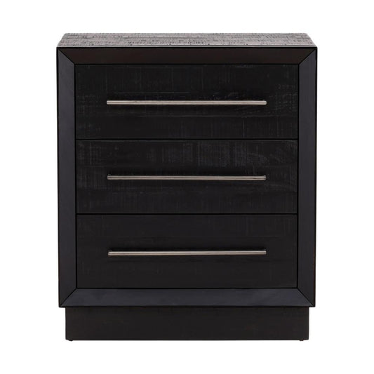 Henry & Mason - Wyandott Pine Wood 3 Drawer Nightstand in Blak with Nickle Pulls - DV7226 veiw 2