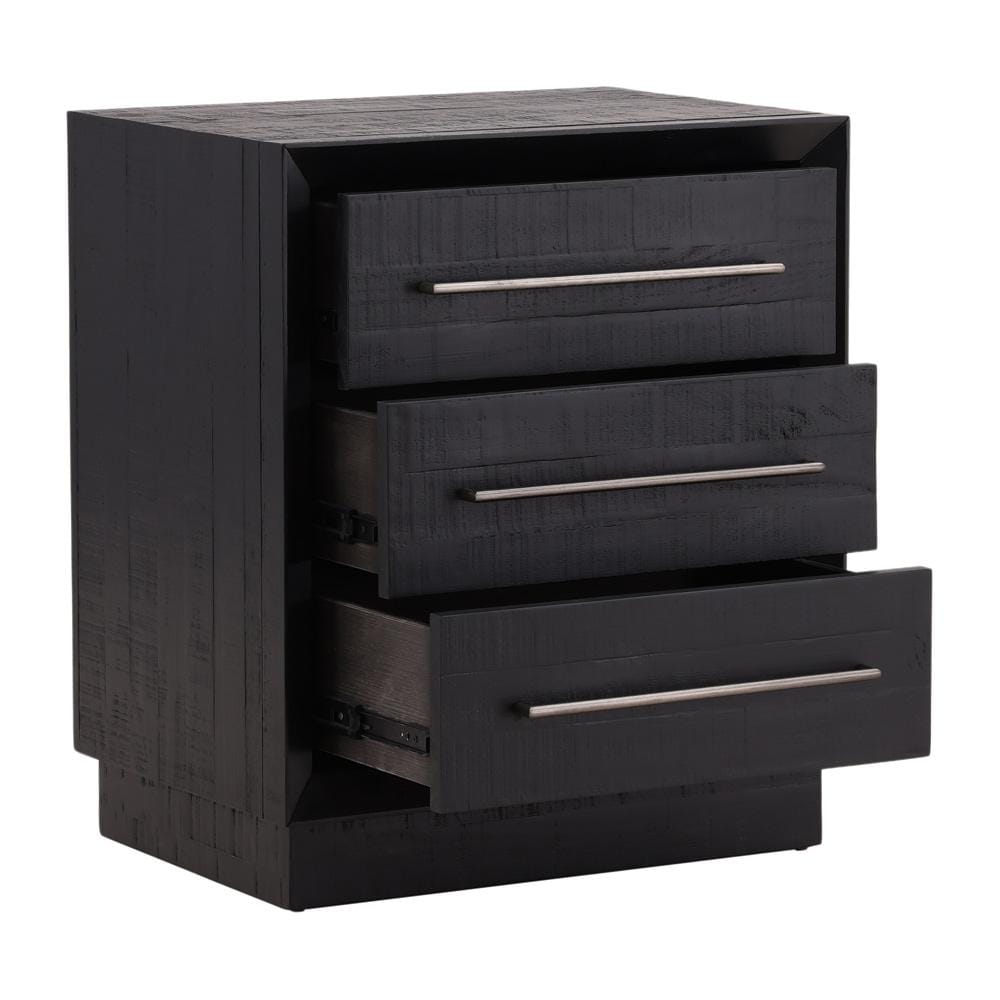 Henry & Mason - Wyandott Pine Wood 3 Drawer Nightstand in Blak with Nickle Pulls - DV7226 veiw 5