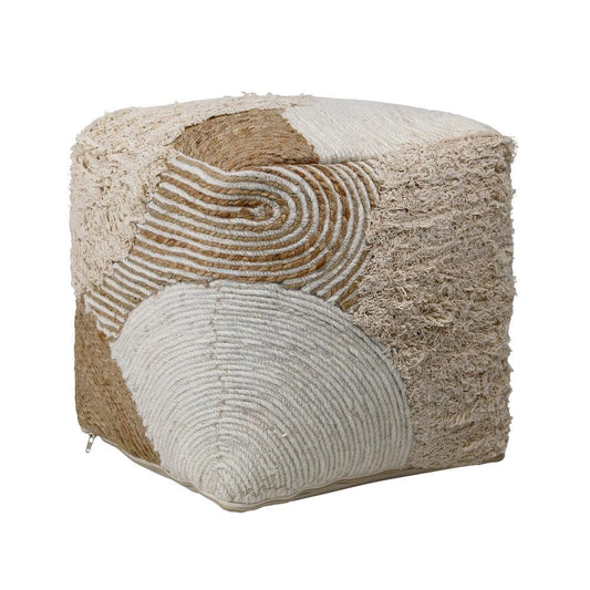 Henry & Mason - Yazmine Handwoven Wool, Jute and Cotton Multicolor Swirl Pouf - DV7571 veiw 1