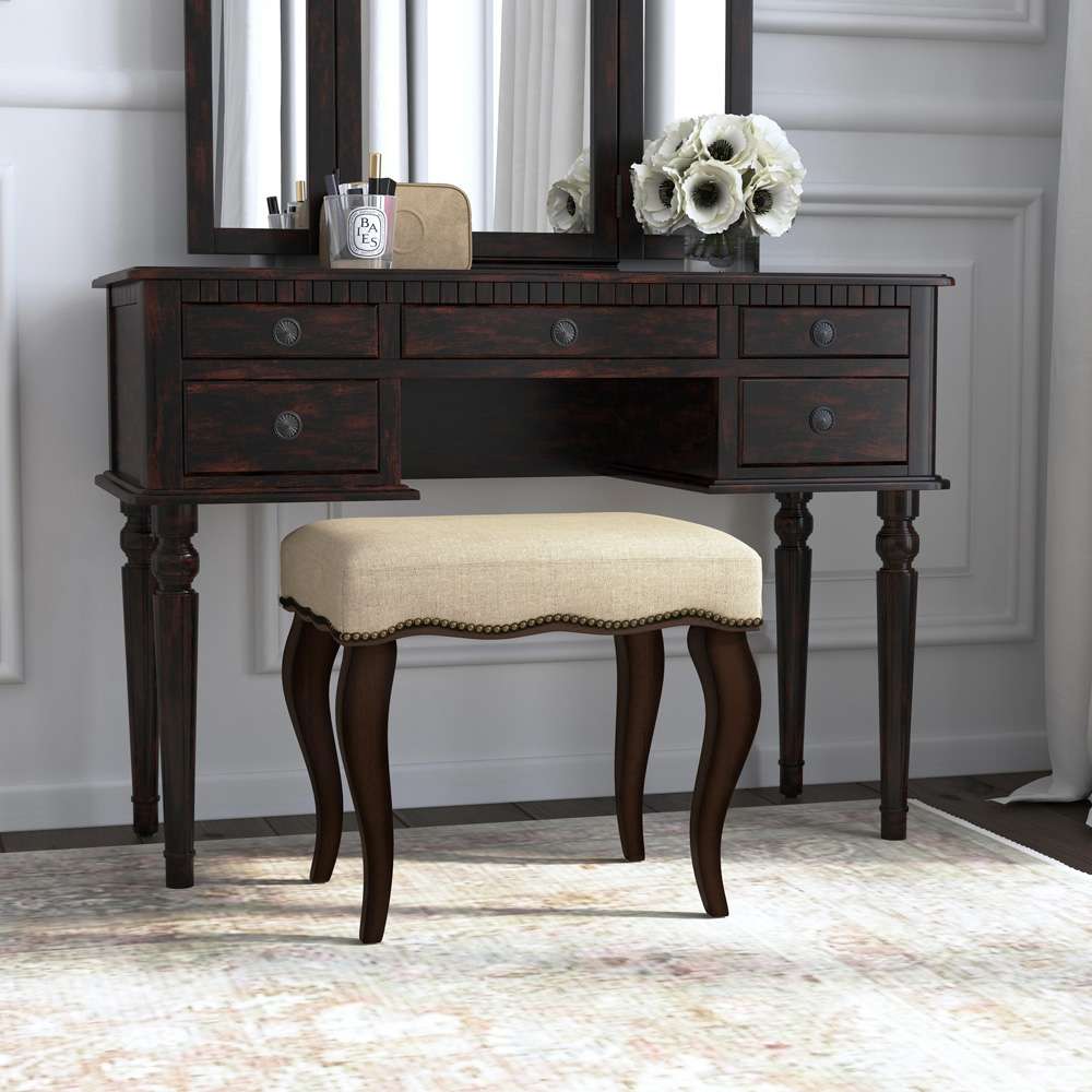 Hillsdale Furniture - Hamilton Wood and Upholstered Backless Vanity Stool, Burnished Oak - 50962 veiw 4