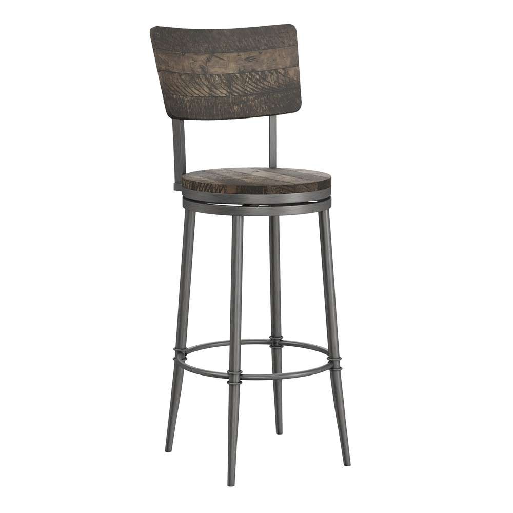 Hillsdale Furniture - Jennings Wood and Metal Bar Height Swivel Stool, Rubbed Pewter Metal with Weathered Gray Wood - 5298-830 veiw 1