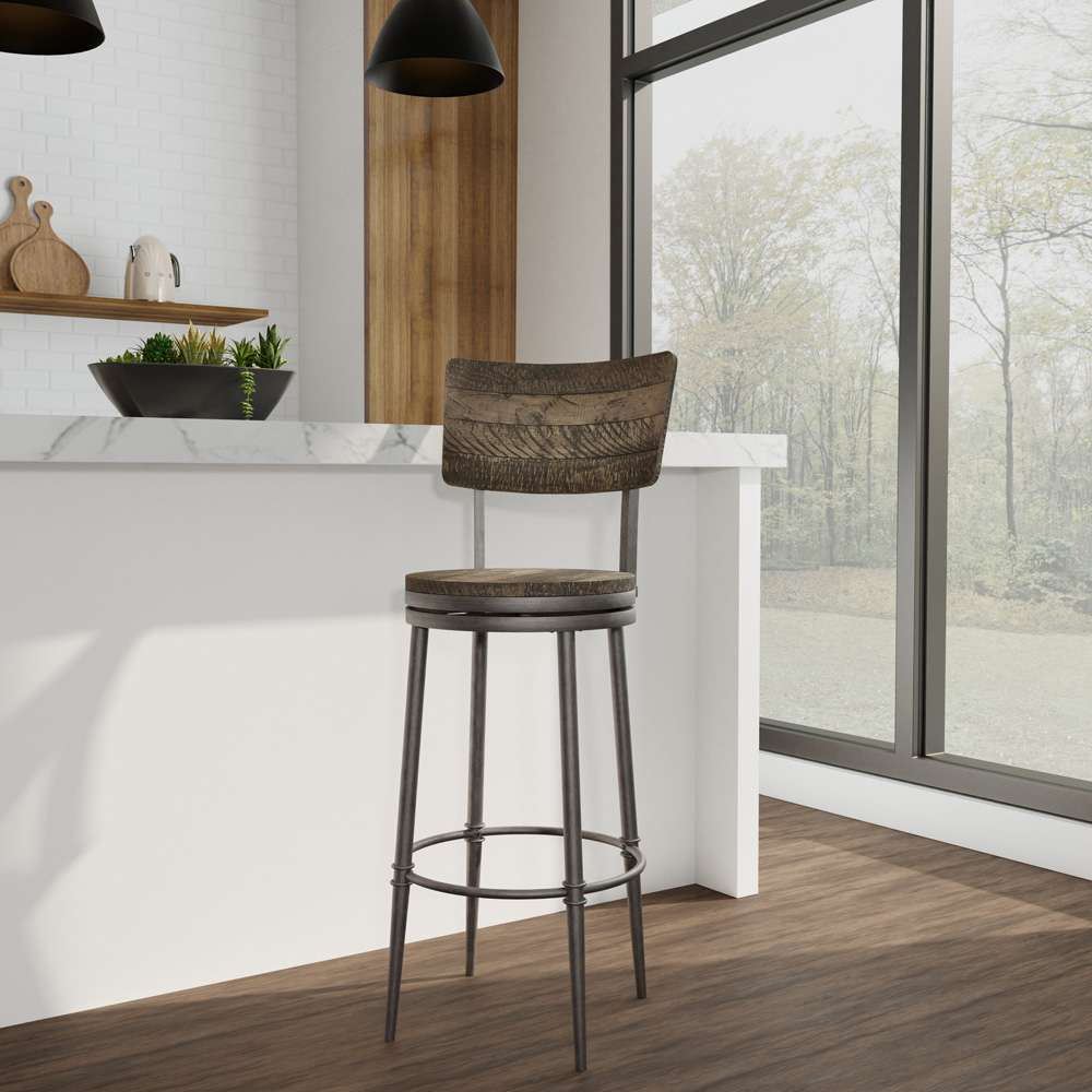 Hillsdale Furniture - Jennings Wood and Metal Bar Height Swivel Stool, Rubbed Pewter Metal with Weathered Gray Wood - 5298-830 veiw 2