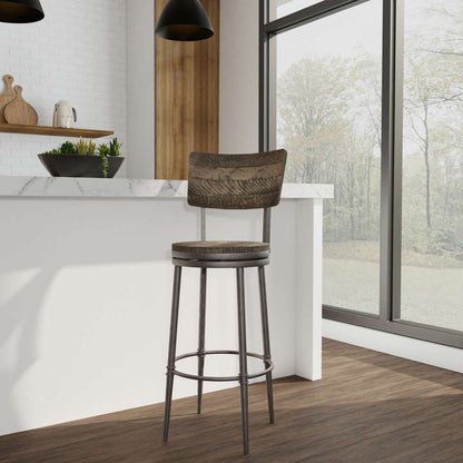 Hillsdale Furniture - Jennings Wood and Metal Bar Height Swivel Stool, Rubbed Pewter Metal with Weathered Gray Wood - 5298-830 veiw 2