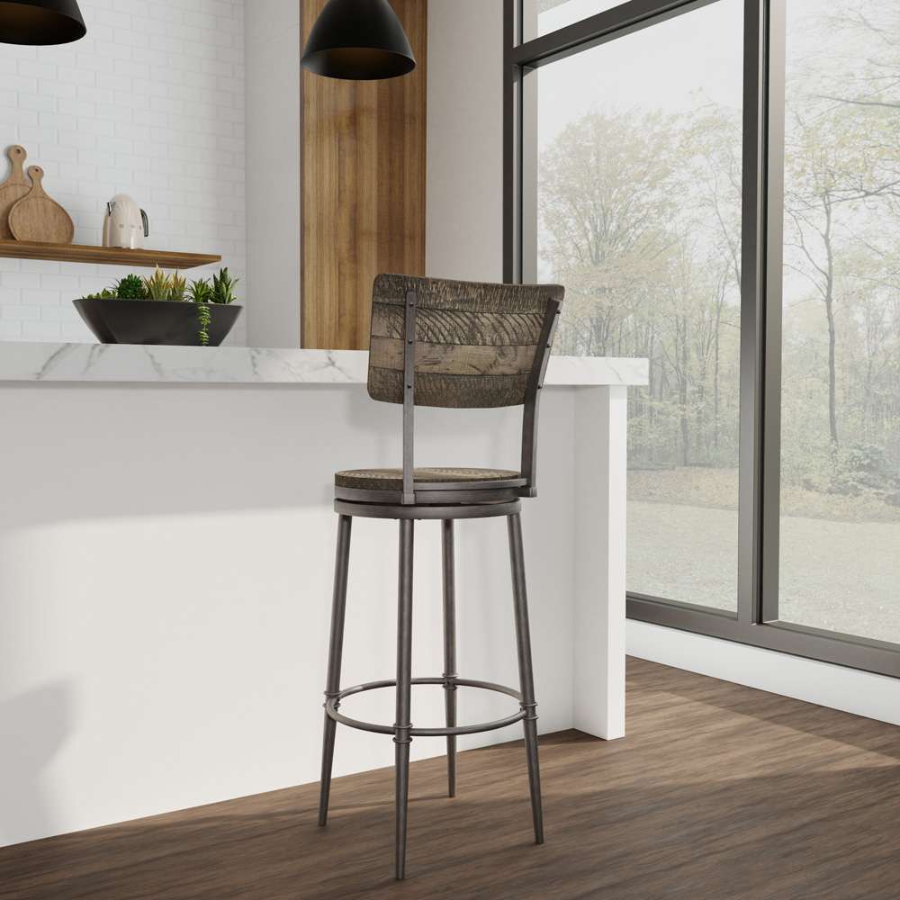 Hillsdale Furniture - Jennings Wood and Metal Bar Height Swivel Stool, Rubbed Pewter Metal with Weathered Gray Wood - 5298-830 veiw 3