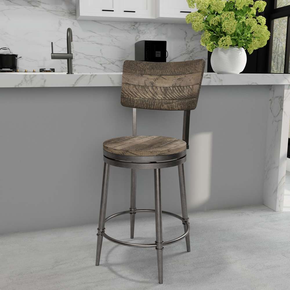Hillsdale Furniture - Jennings Wood and Metal Counter Height Swivel Stool, Rubbed Pewter Metal with Weathered Gray Wood - 5298-826 veiw 2