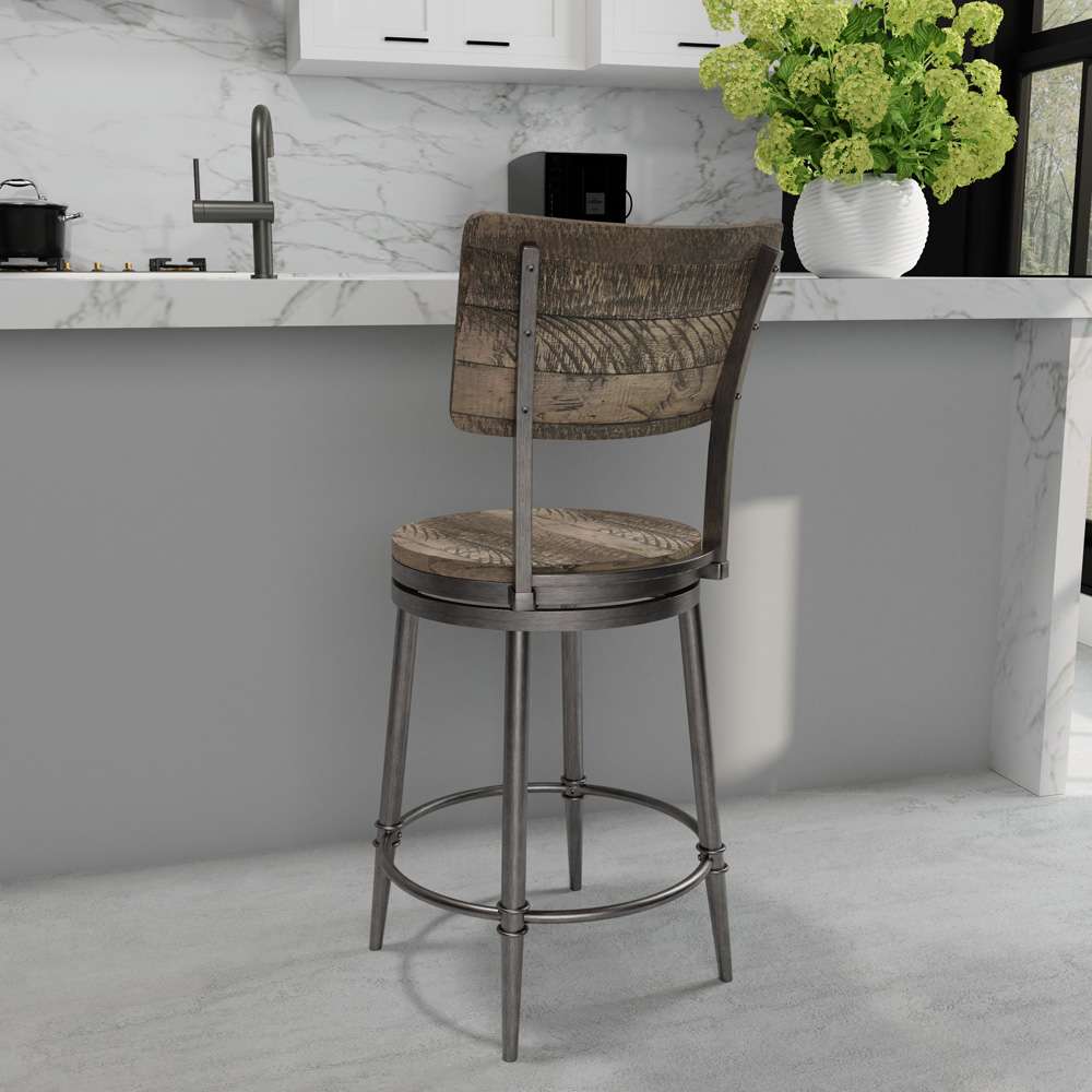 Hillsdale Furniture - Jennings Wood and Metal Counter Height Swivel Stool, Rubbed Pewter Metal with Weathered Gray Wood - 5298-826 veiw 3