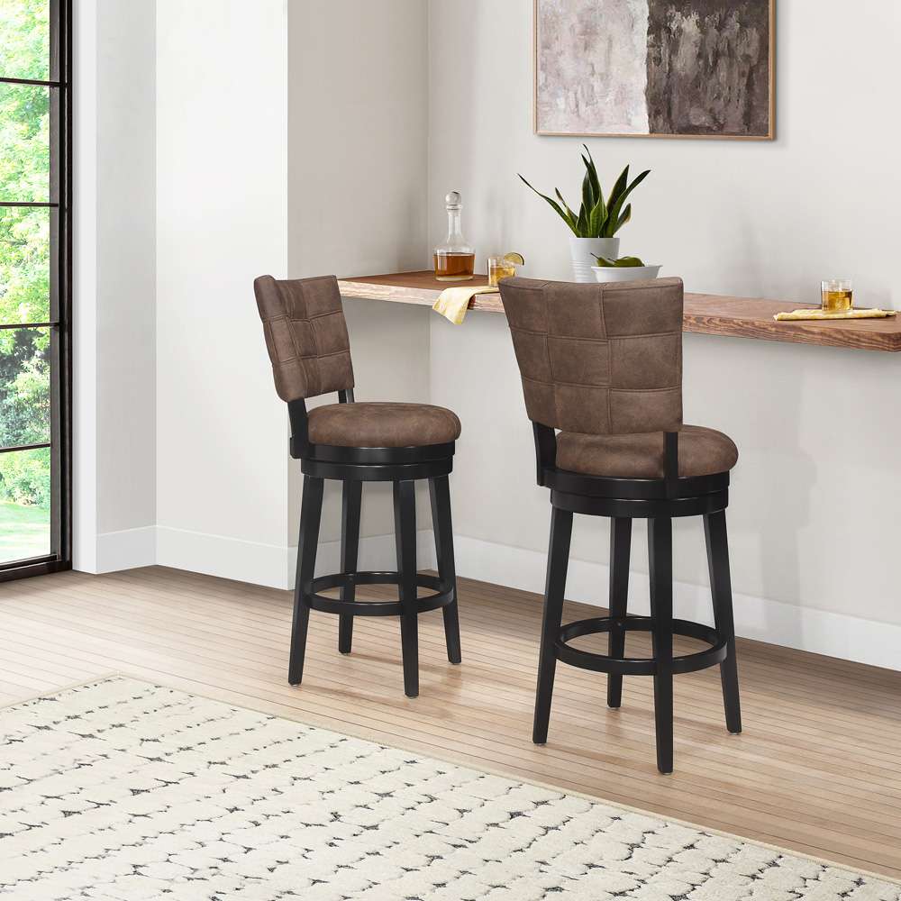 Hillsdale Furniture - Kaede Wood and Upholstered Bar Height Swivel Stool, Black with Chestnut Faux Leather - 4355-833 veiw 4