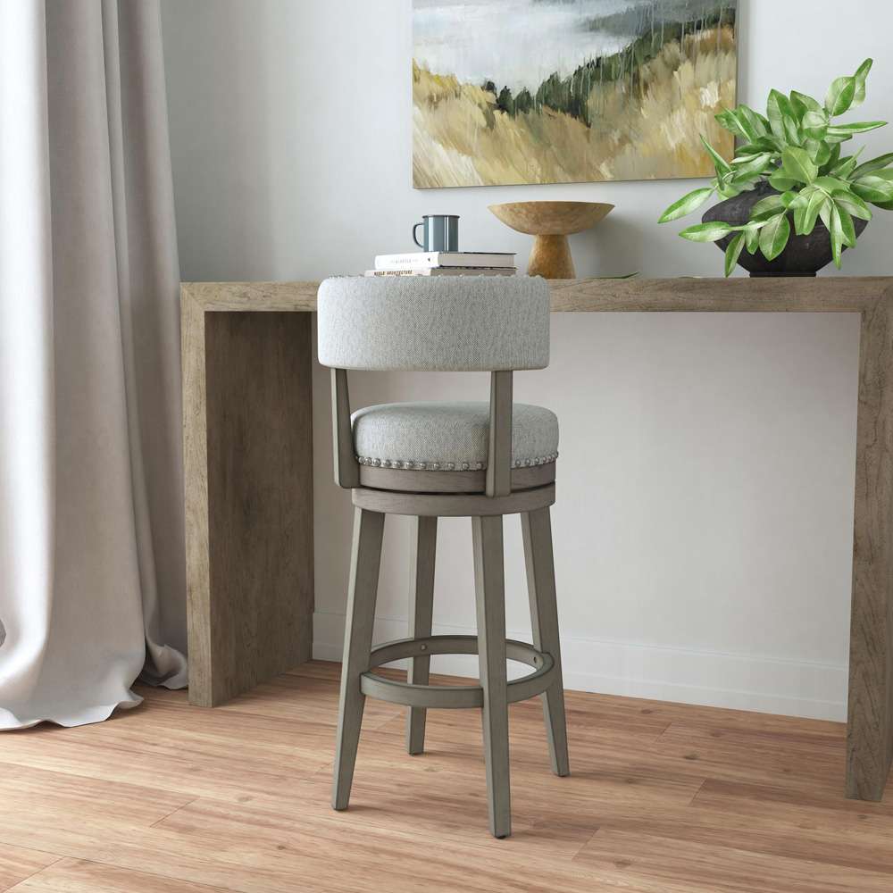 Hillsdale Furniture - Lawton Wood Bar Height Swivel Stool, Antique Gray with Ash Gray Fabric - 4840-830P veiw 3