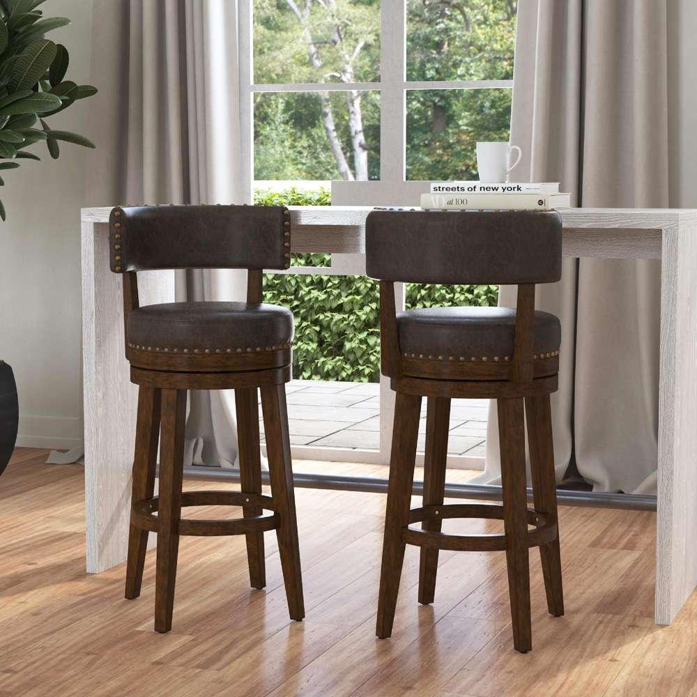 Hillsdale Furniture - Lawton Wood Bar Height Swivel Stool, Walnut with Aged Brown Faux Leather - 4839-830N veiw 4