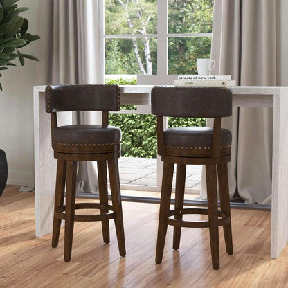 Hillsdale Furniture - Lawton Wood Bar Height Swivel Stool, Walnut with Aged Brown Faux Leather - 4839-830N veiw 4