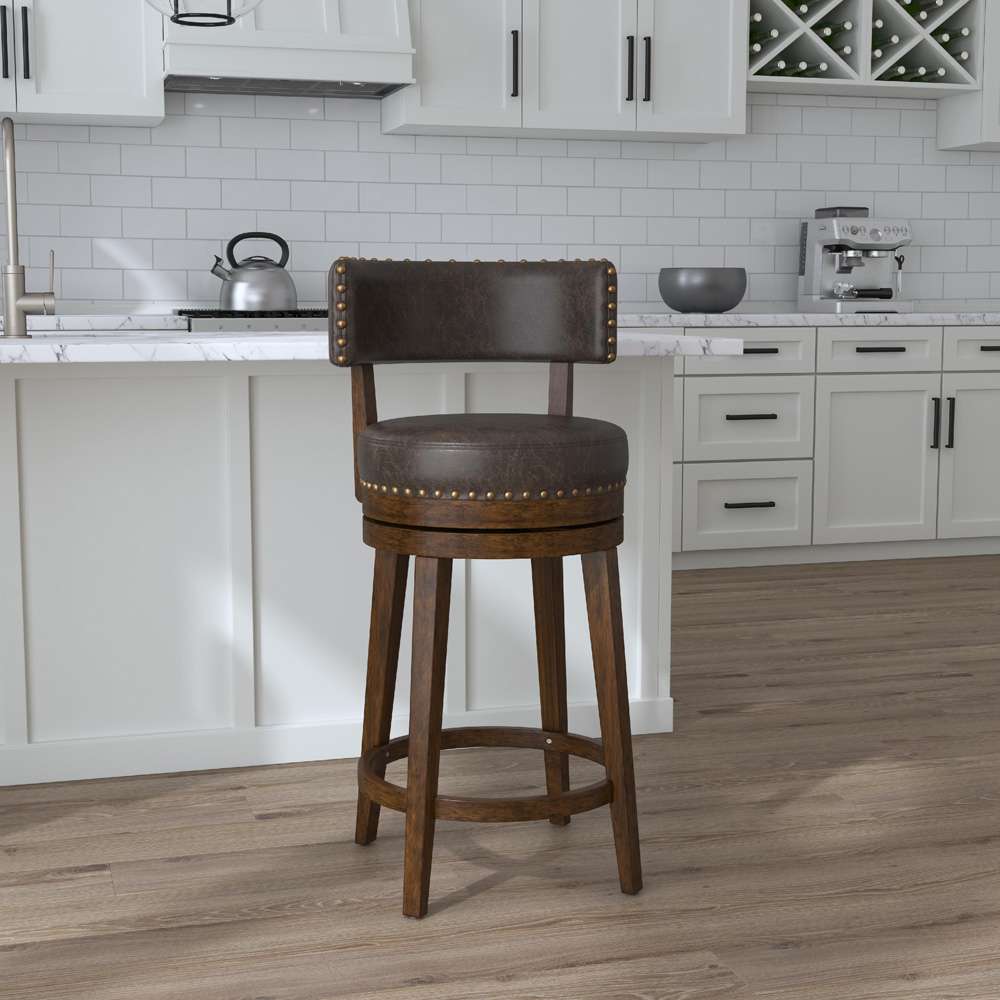 Hillsdale Furniture - Lawton Wood Counter Height Swivel Stool, Walnut with Aged Brown Faux Leather - 4839-826N veiw 2