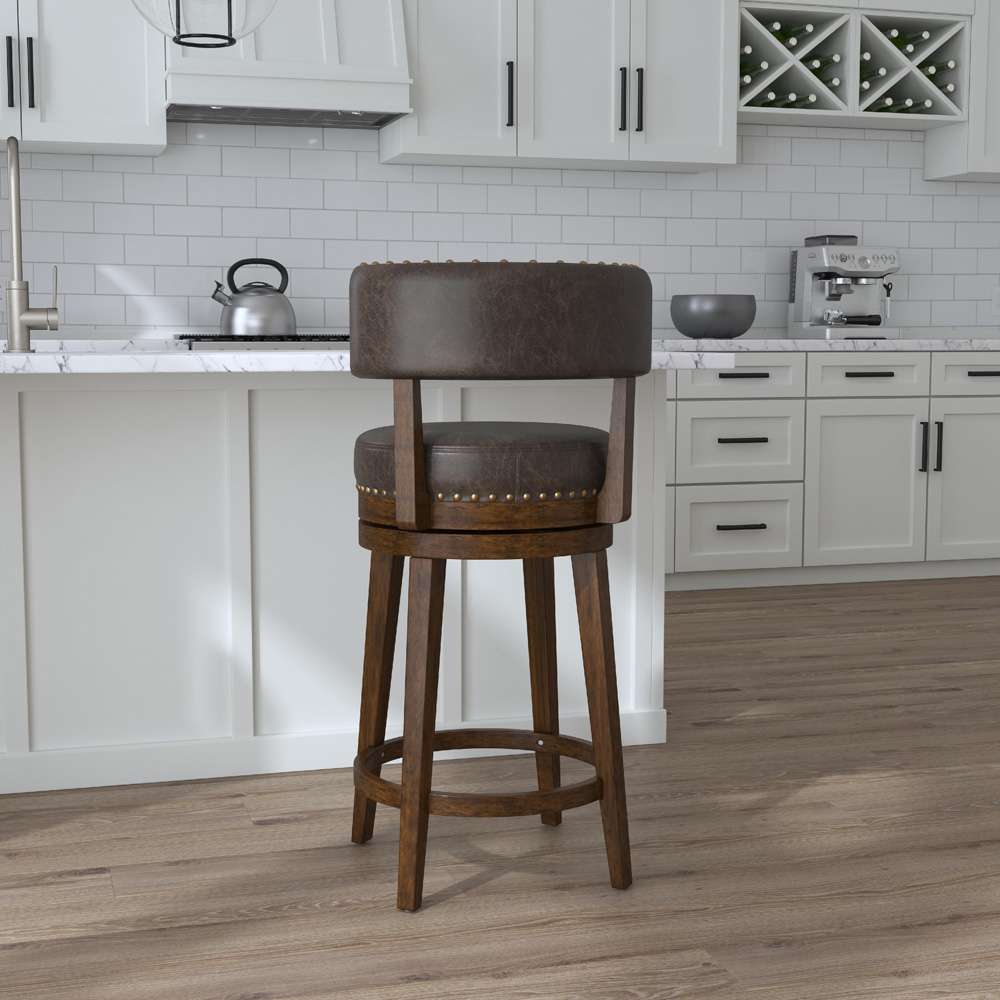 Hillsdale Furniture - Lawton Wood Counter Height Swivel Stool, Walnut with Aged Brown Faux Leather - 4839-826N veiw 3