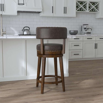 Hillsdale Furniture - Lawton Wood Counter Height Swivel Stool, Walnut with Aged Brown Faux Leather - 4839-826N veiw 3