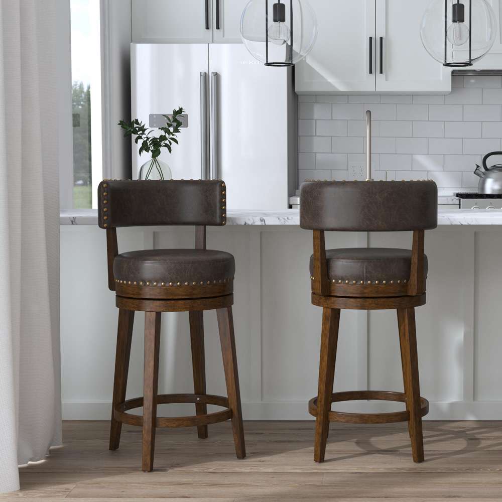 Hillsdale Furniture - Lawton Wood Counter Height Swivel Stool, Walnut with Aged Brown Faux Leather - 4839-826N veiw 4