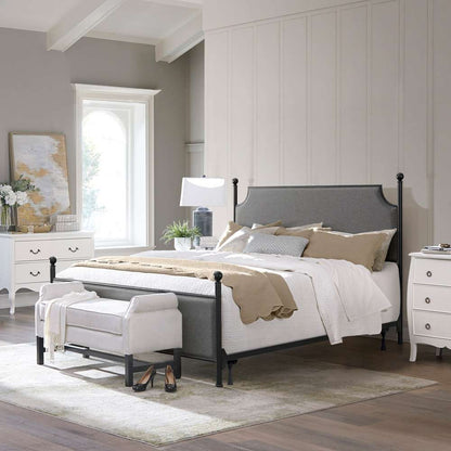 Hillsdale Furniture - McArthur King Metal and Upholstered Bed, Matte Black with Gray Fabric - 2717BKR veiw 1