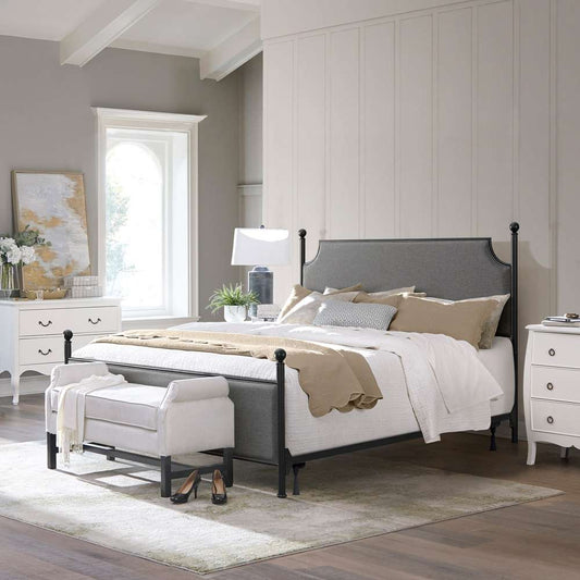 Hillsdale Furniture - McArthur King Metal and Upholstered Bed, Matte Black with Gray Fabric - 2717BKR veiw 1