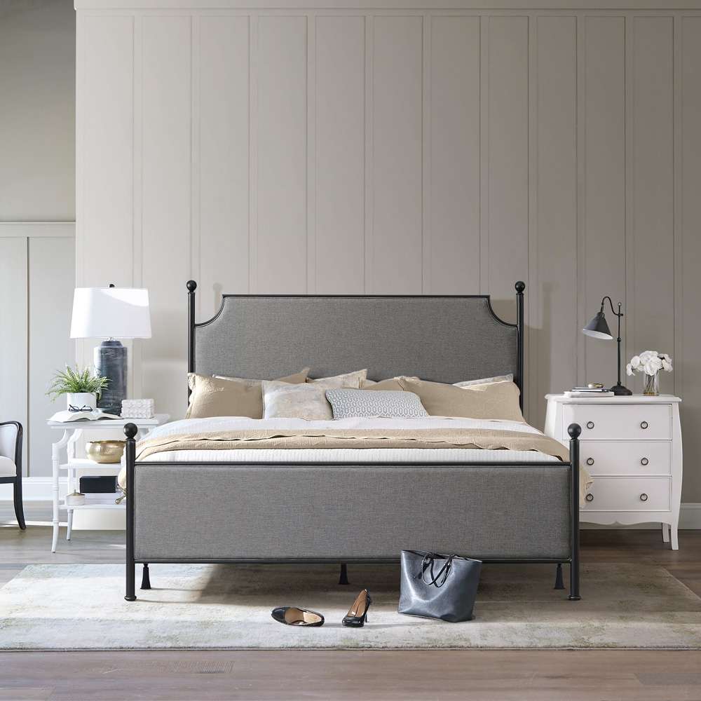 Hillsdale Furniture - McArthur King Metal and Upholstered Bed, Matte Black with Gray Fabric - 2717BKR veiw 2