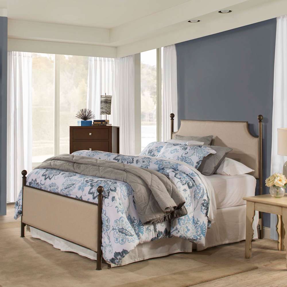 Hillsdale Furniture - McArthur Queen Metal and Upholstered Bed, Bronze with Linen Stone Fabric - 1826BQR veiw 2