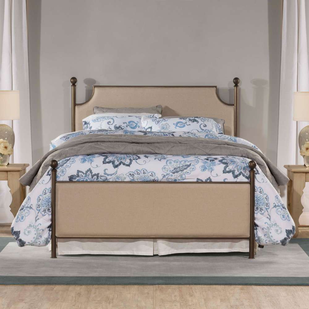 Hillsdale Furniture - McArthur Queen Metal and Upholstered Bed, Bronze with Linen Stone Fabric - 1826BQR veiw 3