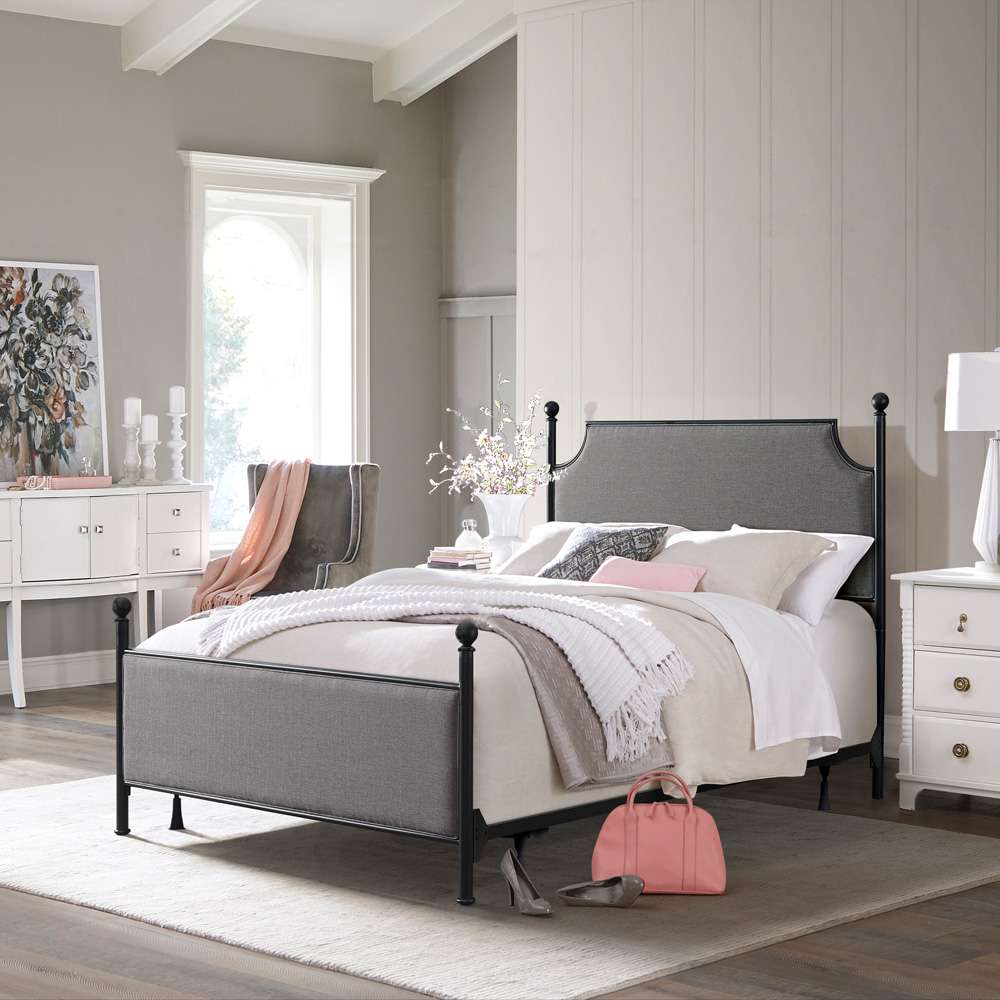 Hillsdale Furniture - McArthur Queen Metal and Upholstered Bed, Matte Black with Gray Fabric - 2717BQR veiw 2