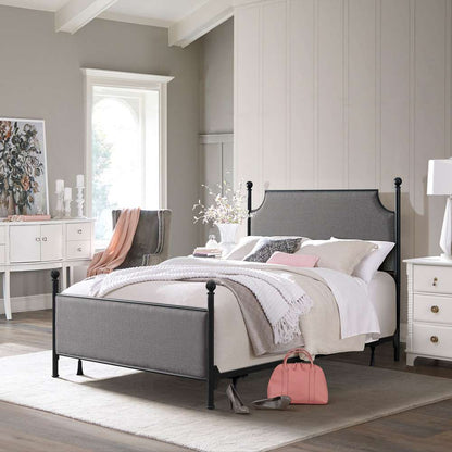 Hillsdale Furniture - McArthur Queen Metal and Upholstered Bed, Matte Black with Gray Fabric - 2717BQR veiw 2