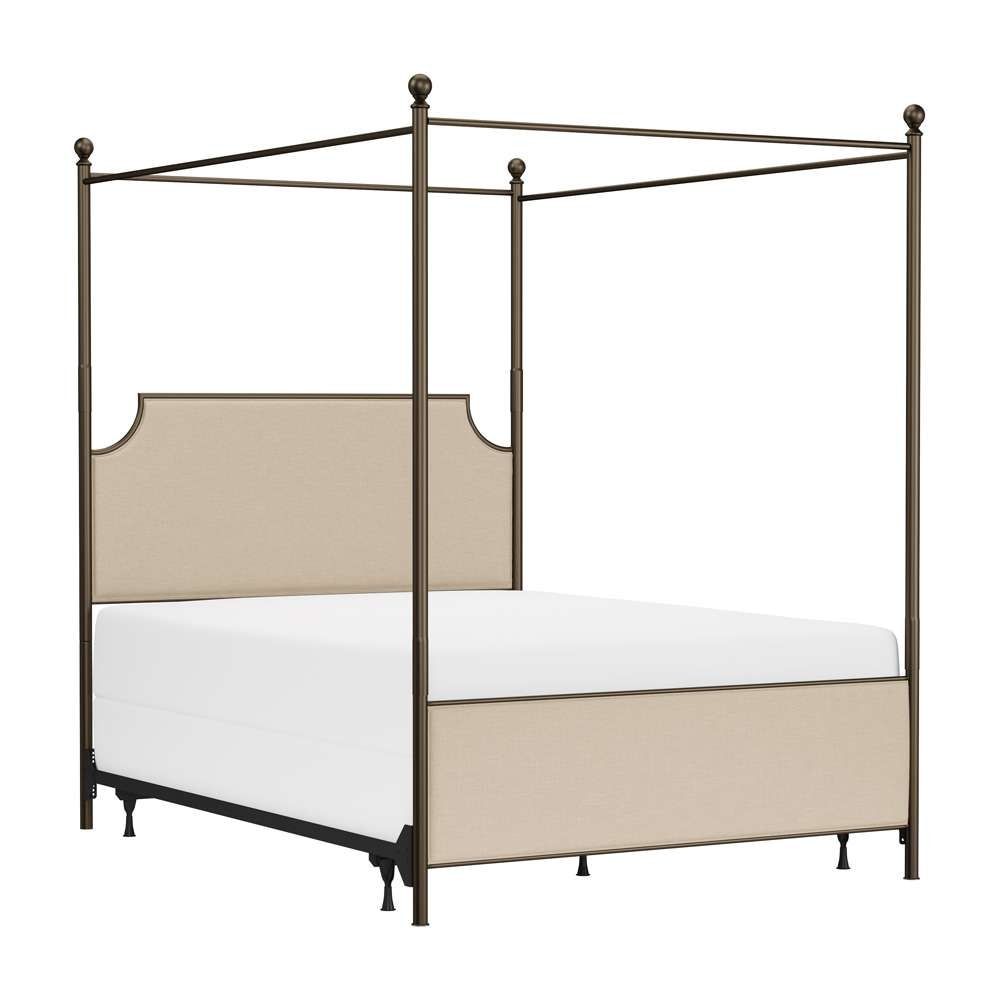 Hillsdale Furniture - McArthur Queen Metal and Upholstered Canopy Bed, Bronze with Linen Stone Fabric - 1826BQPR veiw 1