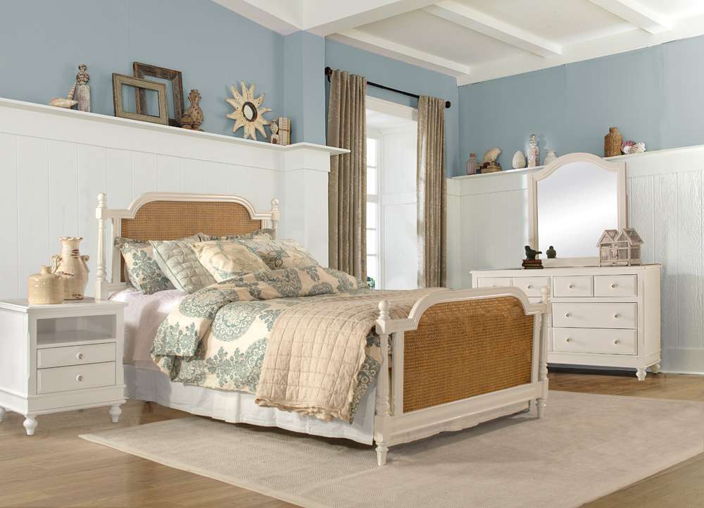 Hillsdale Furniture - Melanie Wood and Cane King Bed, White - 2167BKR veiw 2