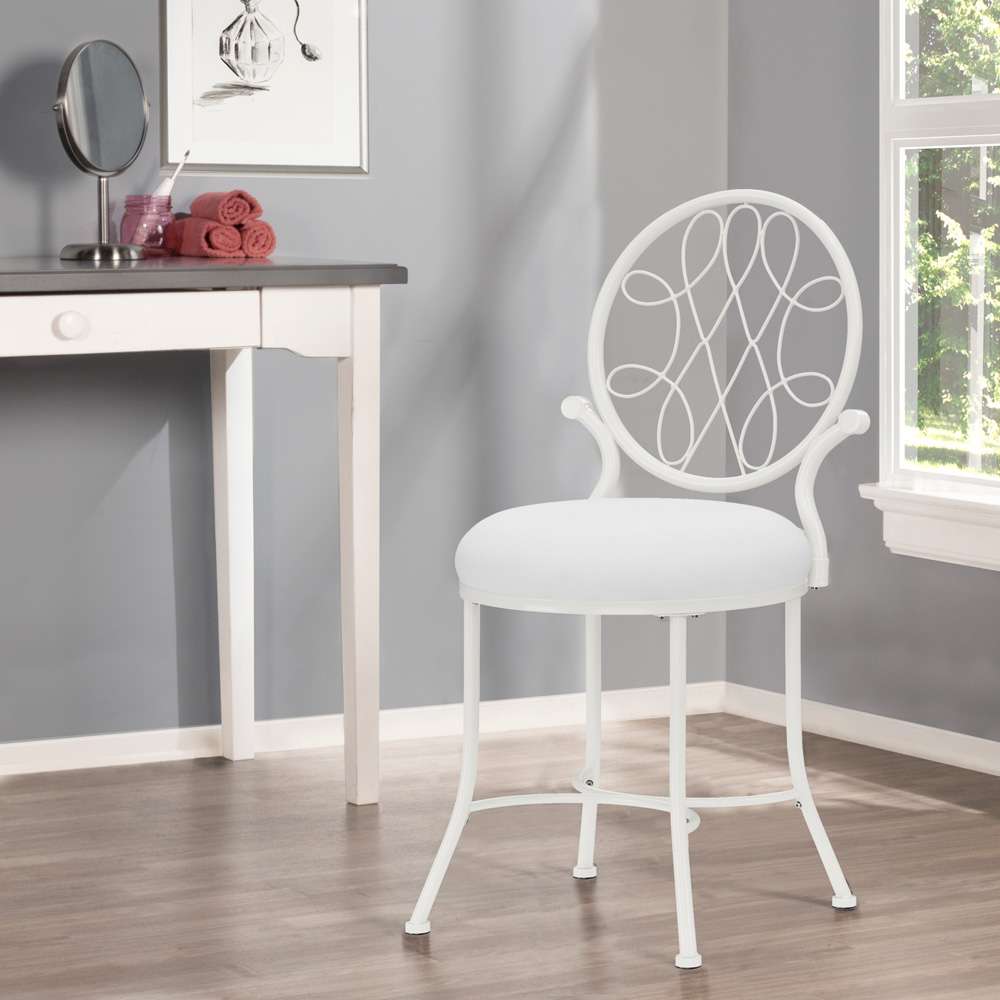 Hillsdale Furniture - OMalley Metal Vanity Stool, Shiny White with White Fabric - 51052 veiw 2