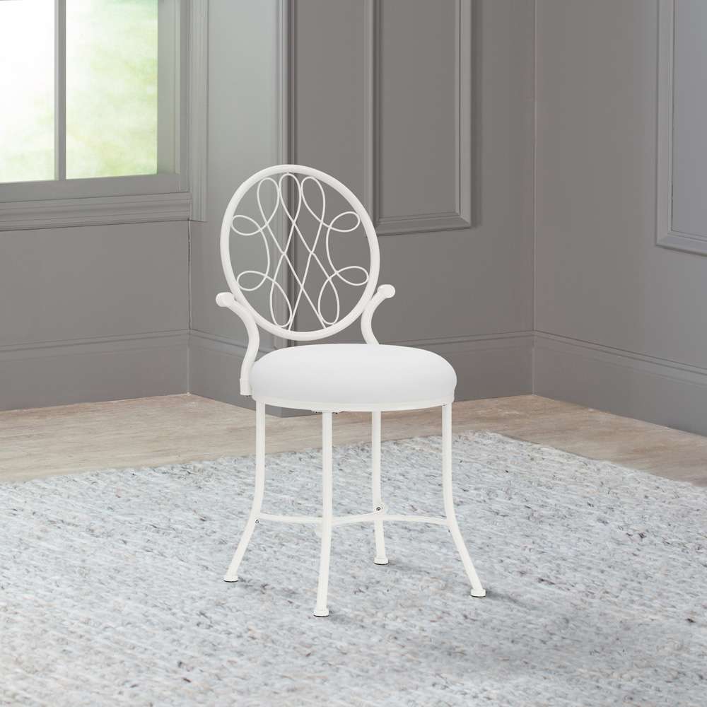 Hillsdale Furniture - OMalley Metal Vanity Stool, Shiny White with White Fabric - 51052 veiw 4