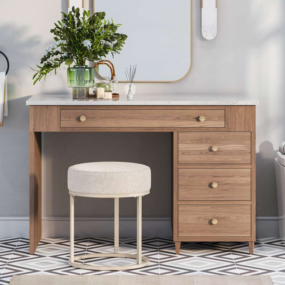 Hillsdale Furniture - Swanson Backless Upholstered and Metal Vanity Stool, Distressed White - 51024A veiw 2