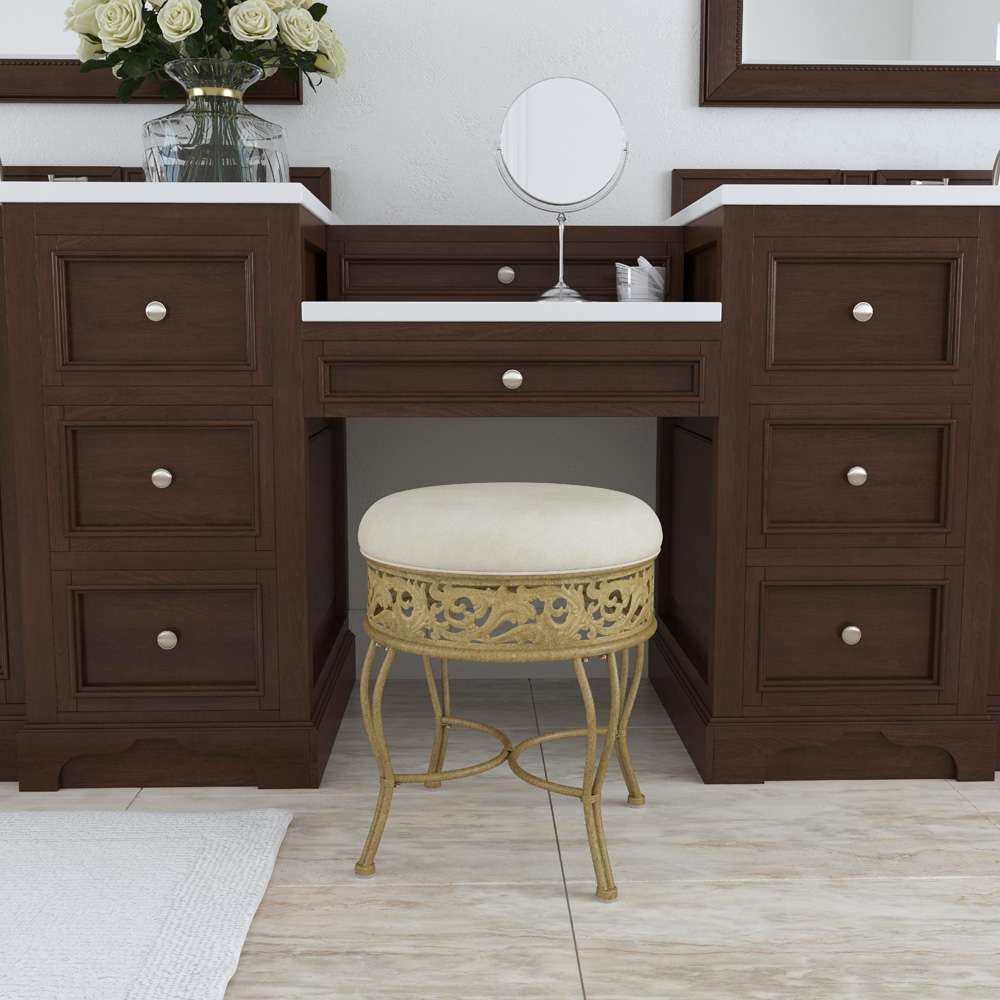 Hillsdale Furniture - Villa III Backless Metal Vanity Stool, Antique Beige - 50931A veiw 2