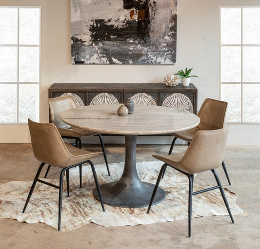 World Interiors - Palm Desert Natural Brown Marble Dining Table with Brushed Steel Tulip Base - ZWPDSTTULBRW veiw 2