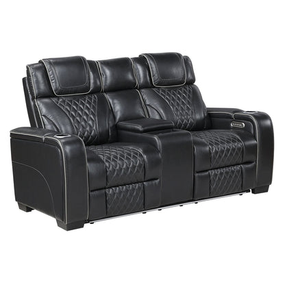 Homelegance  - Apex Power Double Reclining Love Seat W/ Center Console, Power Headrests, Storage Arms W/ Cup Holders, Wireless charger, Air Massage and Heat, LED Lighting and Charging Ports in Black - 8449BK-2PWHM view 1